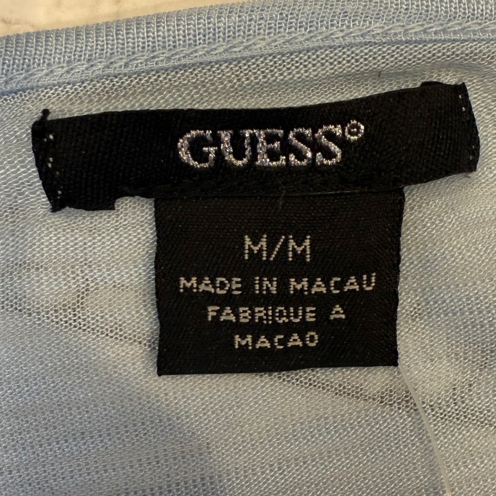 VTG Guess Y2K Sheer Baby Blue Twist Front Long Sleeve Top M babydoll deadstock - Picture 4 of 10